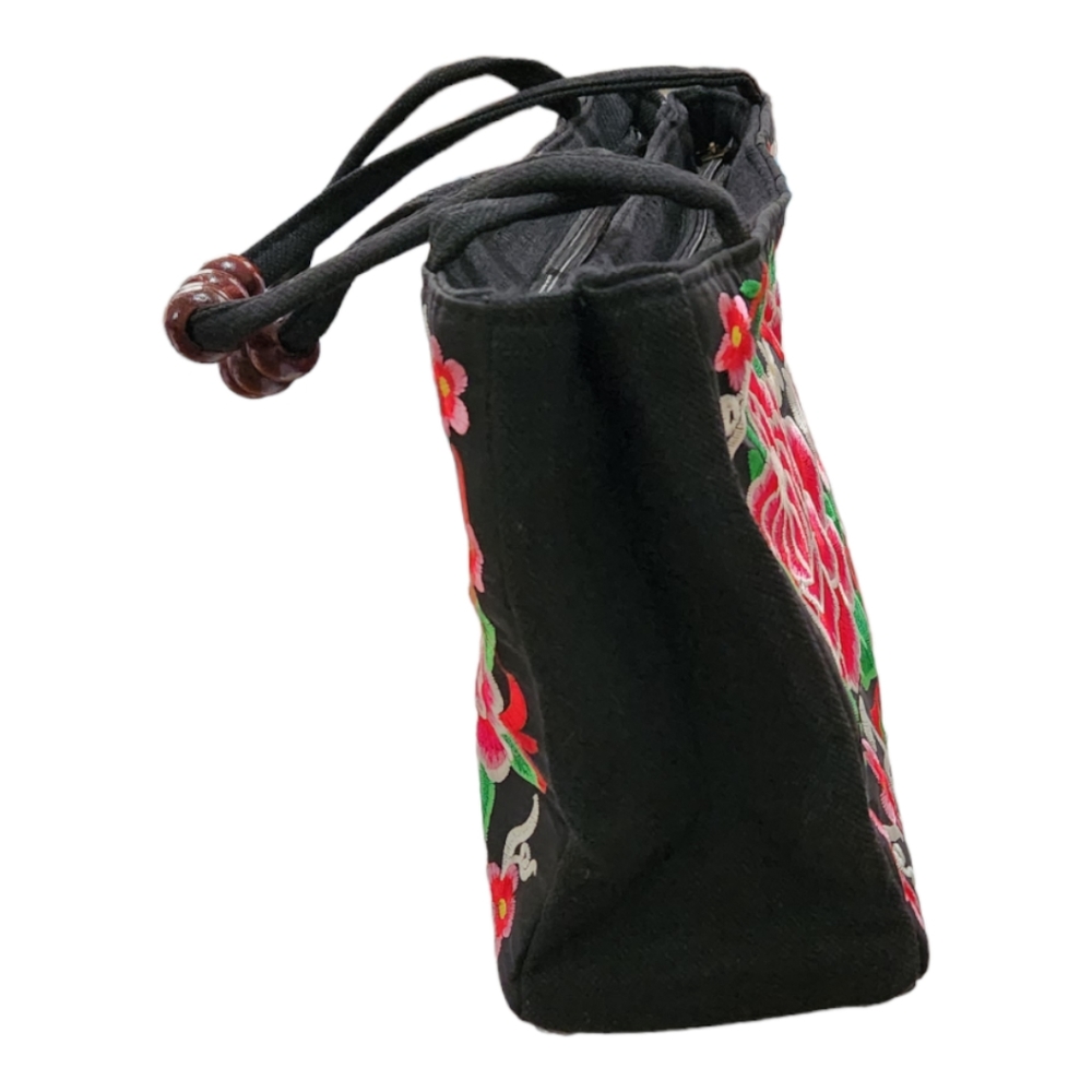Embroidered Peony Canvas Shoulder Bag - Picture 9 of 12